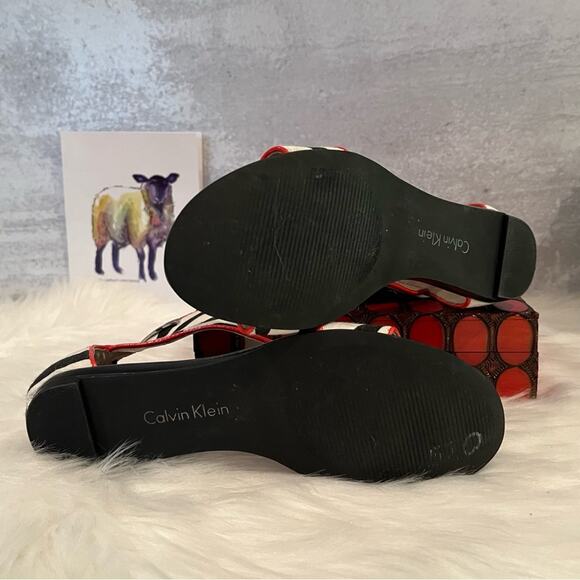 NEW Calvin Klein Searra 2 Fabric and Leather Striped Toggle Sandals Size 5 NWOT - Picture 4 of 15